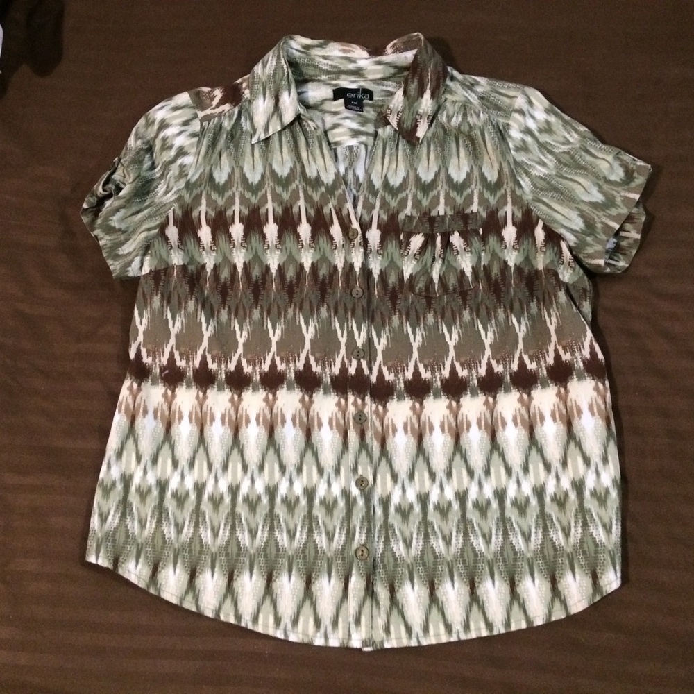 Erica womans PM short roll tab sleeve tribal top